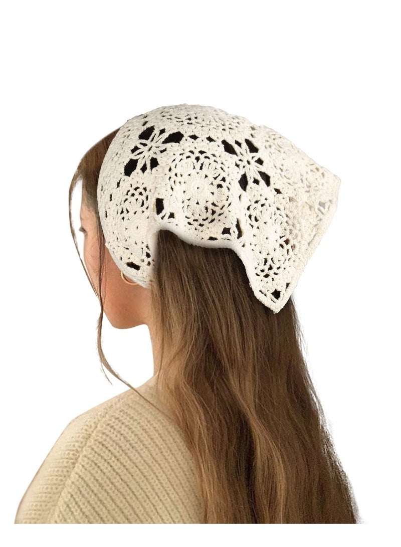 Y&D Floral Crochet Hair Bandanas Headscarf Women Scarf Daisy Headband Vintage Head Kerchief for Girls Accessories 2 PCS  - Image 2