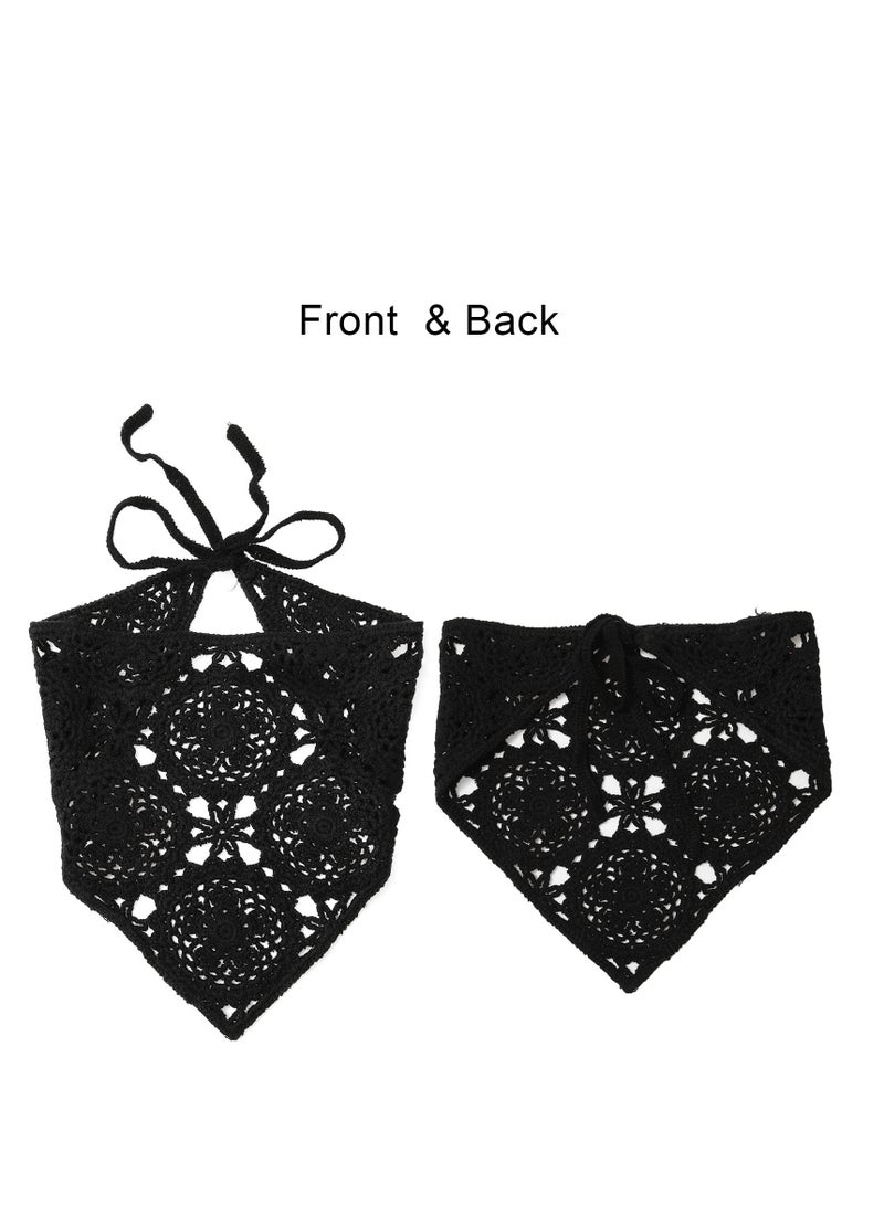 Y&D Floral Crochet Hair Bandanas Headscarf Women Scarf Daisy Headband Vintage Head Kerchief for Girls Accessories 2 PCS  - Image 4