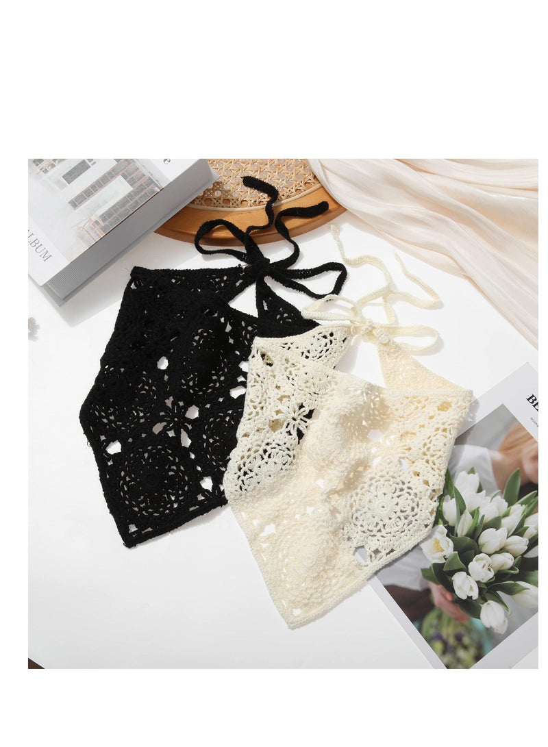 Y&D Floral Crochet Hair Bandanas Headscarf Women Scarf Daisy Headband Vintage Head Kerchief for Girls Accessories 2 PCS  - Image 5