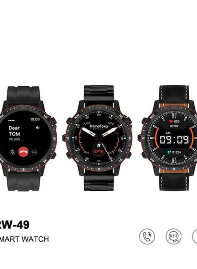 Haino Teko Haino Teko RW 49 Round Shape AMOLED Display Smartwatch With 3 Pair Strap – Black - Image 4