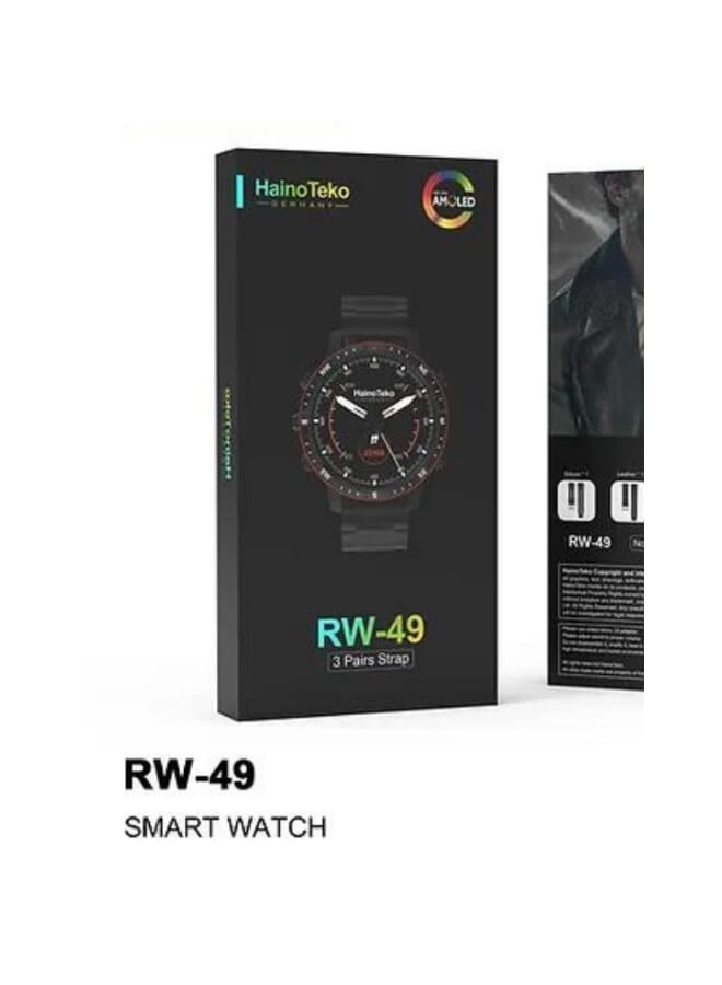 Haino Teko Haino Teko RW 49 Round Shape AMOLED Display Smartwatch With 3 Pair Strap – Black - Image 3