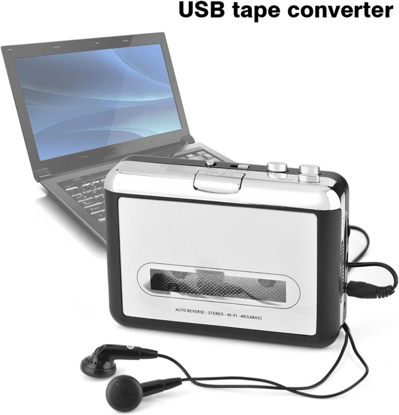 Goshyda USB Cassette to MP3 Converter Portable Music Player with Headphones with Headphones for Laptop PC - Image 1