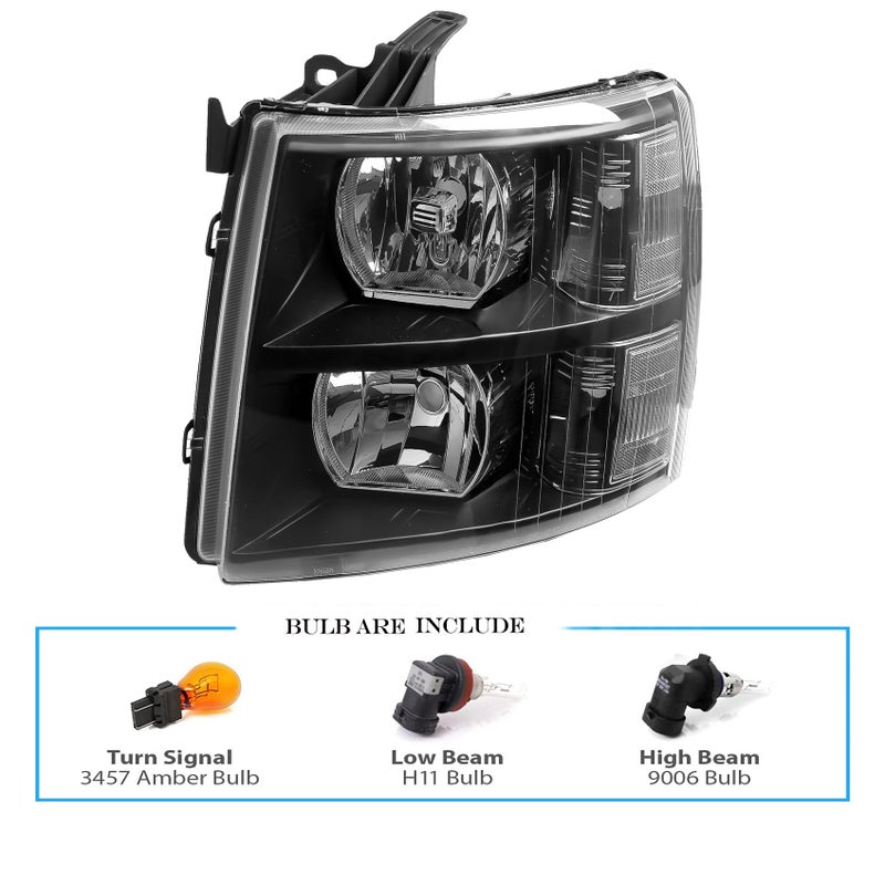 APSVE Headlights Assembly w/Bulb & Wiring Harness for 2007-2013 Chevy Silverado 1500, 07-14 Silverado 2500HD 3500HD Replacement Headlamp Assembly, Black Housing Clear Side - Image 3