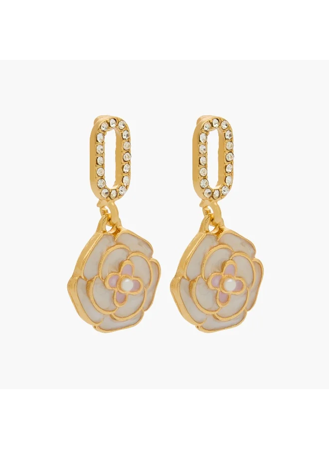 لايف ستايل Gold Tone Stone Embellished Drop Earrings with Pushback Closure