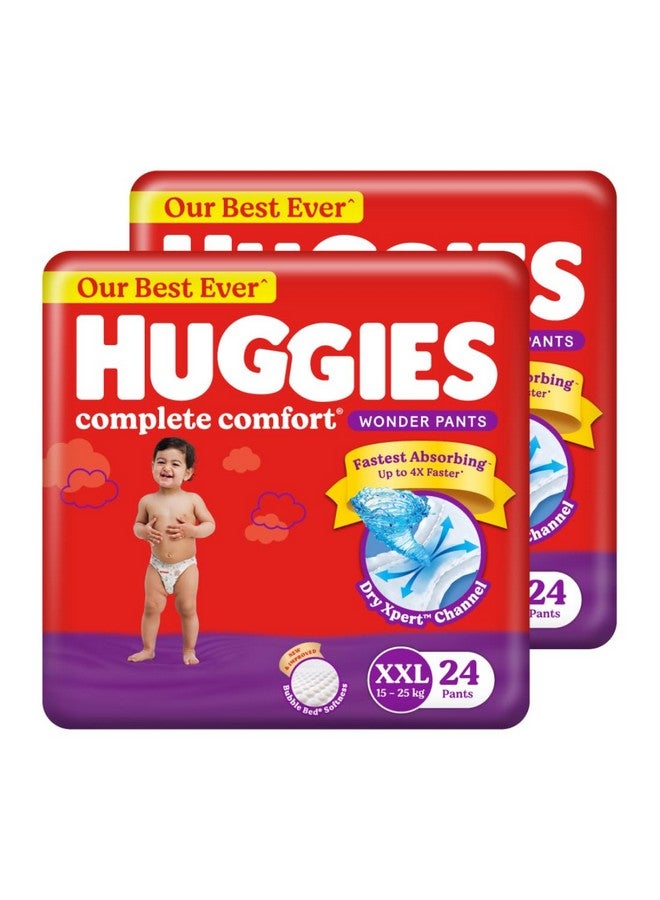 HUGGIES Complete Comfort Wonder Pants | Pant Style Baby Diapers Xxl Size, 48 Count | India'S Fastest Absorbing Diaper, Patented Dry Xpert Channel, Ideal For 15 To 25 Kgs