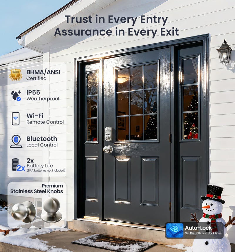 Veise VE012W-K Built-in WiFi Fingerprint Smart Lock with 2 Knobs, No Hub Needed, Remote APP Control, Keyless Entry Door Lock, Smart Deadbolt for Front Door, Auto Locking, Satin Nickel - Image 5
