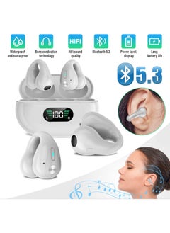Clip-On Open Ear Bluetooth Earbuds - True Wireless Bluetooth Earbuds for Sports, Running, Cycling, Driving - Air Conduction Headset with Bluetooth 5.3 for Android and iPhone - White