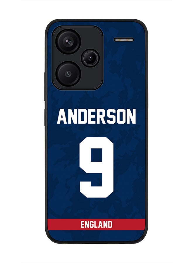 Stylizedd Rugged Black Edge Case for Xiaomi Redmi Note 13 Pro Plus, Slim fit Case Thin Cover -  Team England James Anderson, Jersey No 9 - Image 1