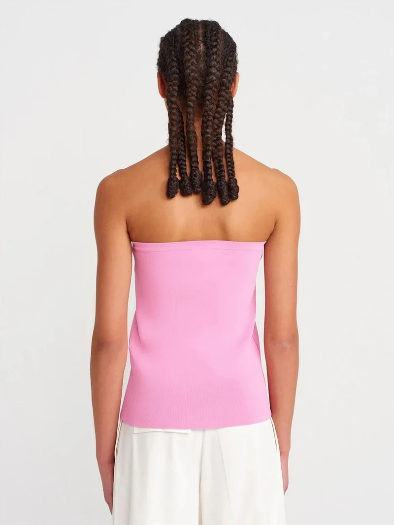 ديلفين Dilvin Strapless Ribbed Knit Crop Top With Buttons