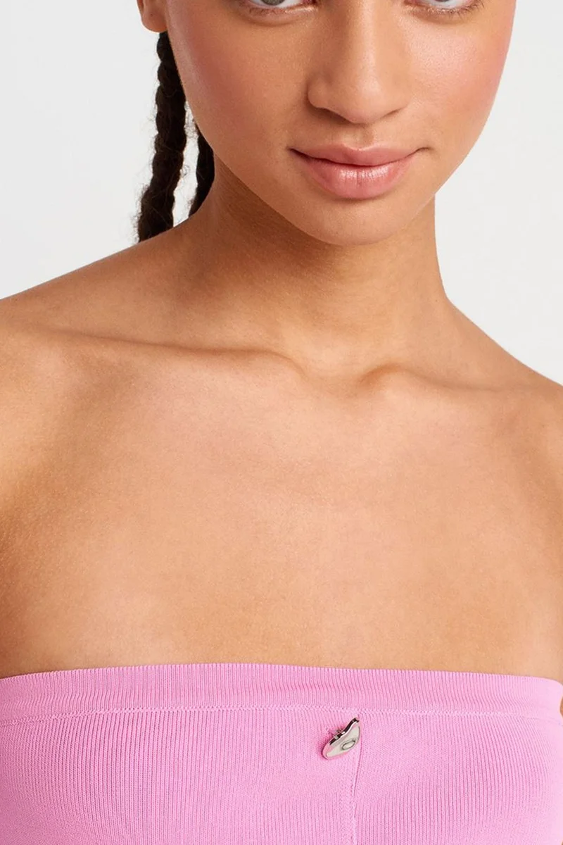 Dilvin Bright Pink DILVIN Strapless Ribbed Knit Crop Top With Buttons for Women | Best Price UAE
