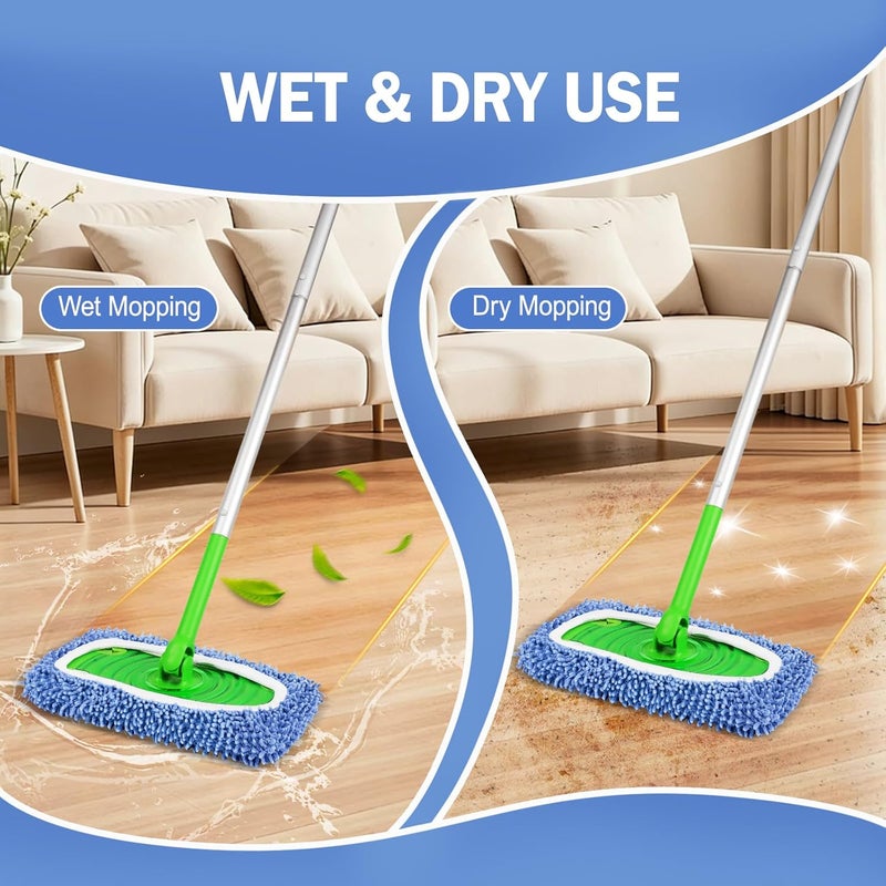 YHOVID 6 قطع من وسادات الممسحة القابلة لإعادة الاستخدام المتوافقة مع منظف Swiffer، أقمشة الكنس الجافة وأقمشة المسح الرطبة - وسادات ممسحة من الألياف الدقيقة للأرضيات الخشبية، تنظيف الأرضيات، الأرضيات الخشبية (أزرق) - Image 5