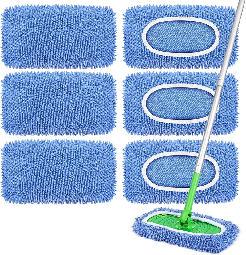 YHOVID 6 قطع من وسادات الممسحة القابلة لإعادة الاستخدام المتوافقة مع منظف Swiffer، أقمشة الكنس الجافة وأقمشة المسح الرطبة - وسادات ممسحة من الألياف الدقيقة للأرضيات الخشبية، تنظيف الأرضيات، الأرضيات الخشبية (أزرق) - Image 1