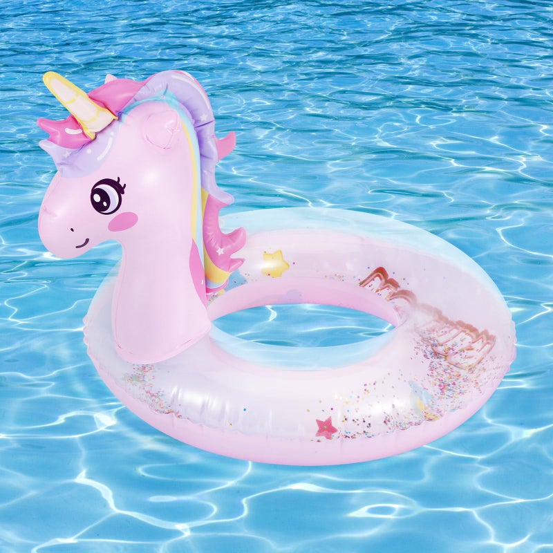 MoKo Inflatable Pool Float-Cute Glitters Sequin Unicorn Swim Tube Rings Inflatable Swimming Toys Floaties Fun Summer Water Floaties for Beach Pool Outdoor Party Water Toy for Children, Pink - Image 1