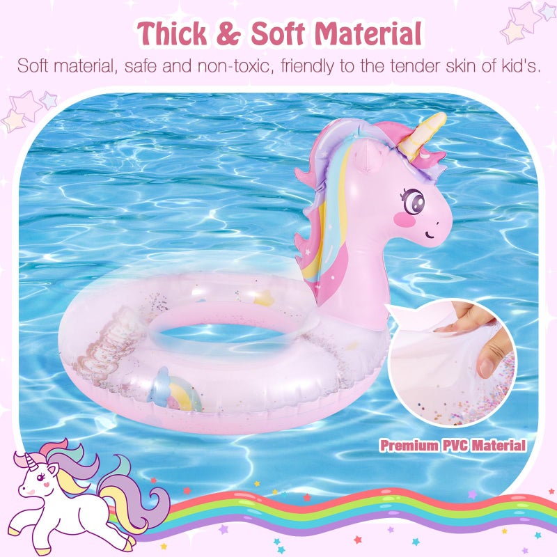 MoKo Inflatable Pool Float-Cute Glitters Sequin Unicorn Swim Tube Rings Inflatable Swimming Toys Floaties Fun Summer Water Floaties for Beach Pool Outdoor Party Water Toy for Children, Pink - Image 2