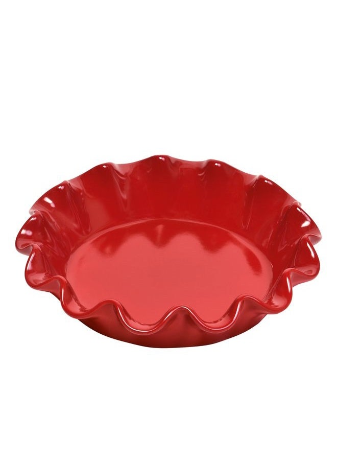 Emile Henry Made in France Ruffled Pie Dish 10.5" X2.5", 10.5" by 2.5", Burgundy Red - Image 1