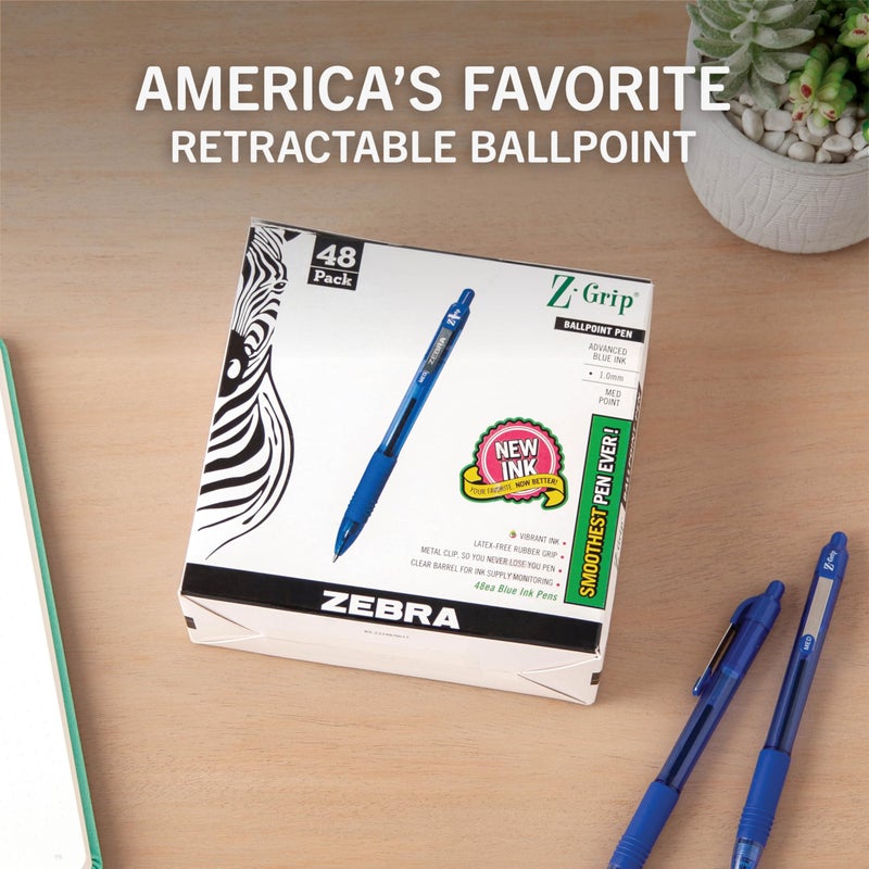 Zebra Pen Z-Grip Retractable Ballpoint Pen, Smooth-Flowing Blue Ink, 1.0mm Medium Point, School Supplies, Teacher Supplies, and Office Supplies, 48-Pack (22248) - Image 2