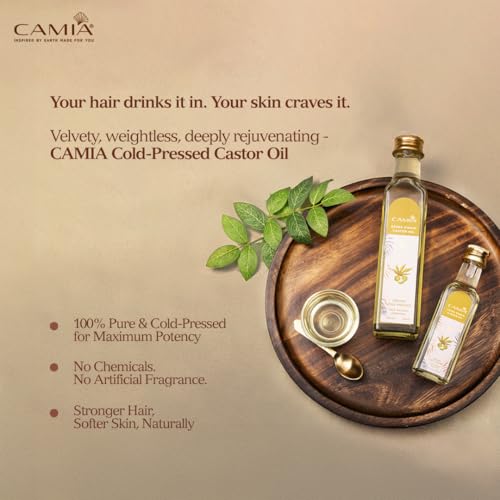 CAMIA Premium Cold Pressed Organic Castor Oil For Skin, Hair & Eyebrows | Rich in Vit E & free fatty acids | Hydrates & Nourishes skin | Promotes Hair Growth, Strengthens strands | 100 ML Glass Bottle - Image 3