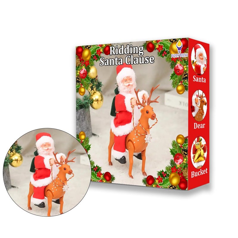 fizzytech Electric Santa Riding Reindeer Decoration Christmas Ornament for Home Party Festive Xmas Gift for Kids Adults - Image 1