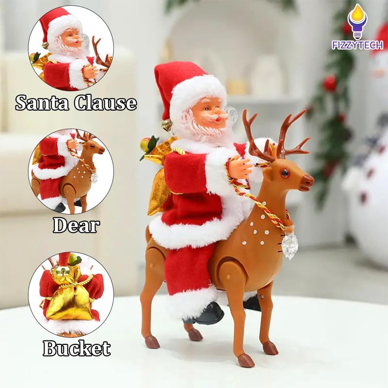 fizzytech Electric Santa Riding Reindeer Decoration Christmas Ornament for Home Party Festive Xmas Gift for Kids Adults - Image 3
