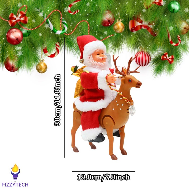 fizzytech Electric Santa Riding Reindeer Decoration Christmas Ornament for Home Party Festive Xmas Gift for Kids Adults - Image 2