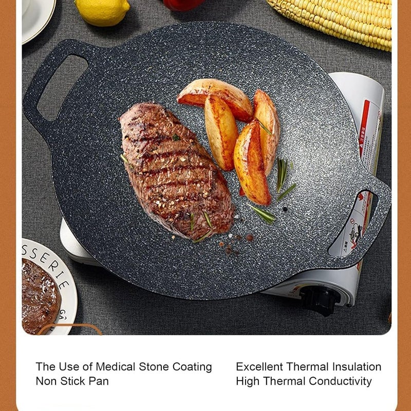 HEVASNEK Extra-Large Non-Stick Korean BBQ Frying Pan with Double Handles Perfect Versatile Griddle for Home Cooking and Camping Adventures, Ideal for Stir-Frying and Grilling - Image 3