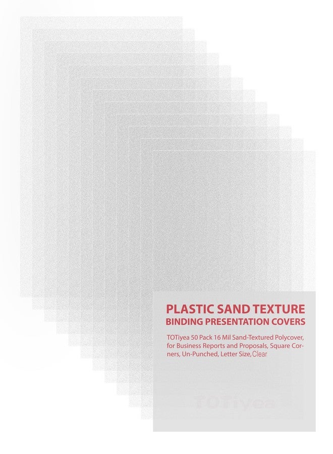 TOTiyea 50 Pack 16 Mil Poly Binding Covers, Sand Texture Binding Presentation Covers, Square Corners, Un-Punched (8.5 x 11 Inches, Letter Size, Clear) - Image 1