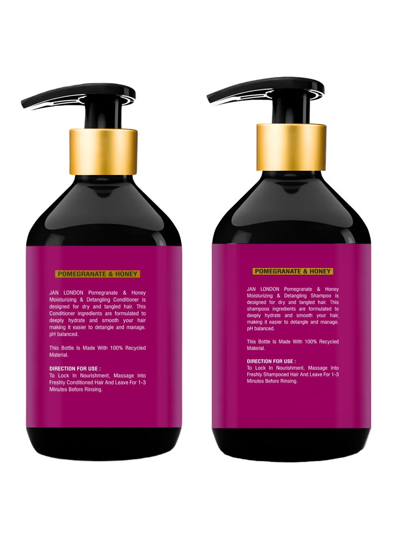 JAN LONDON Pomegranate & Honey Moisturizing & Detangling Shampoo & Conditioner Pack, 2x 500ml  Sulfate Free, Paraben Free, Silicone Free, pH Balanced Hydration for Dry & Tangled Hair  - Image 2