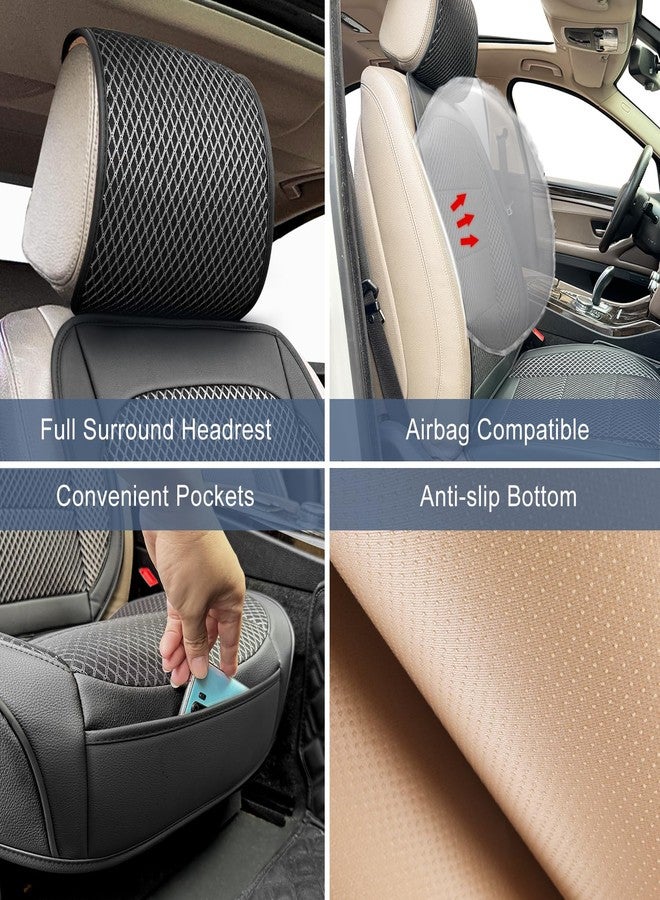 Qinlive 2 Pack Black Ventilated Front Car Seat Cover,3D Air Mesh Breathable Leather Car Seat Protectors Mat Pad, Universal Fit Comfortable Automotive Seat Cushion with Storage Pocket for Car Truck SUV - Image 5