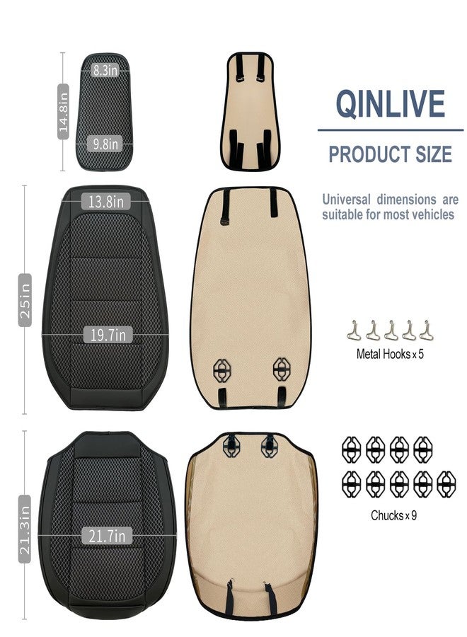 Qinlive 2 Pack Black Ventilated Front Car Seat Cover,3D Air Mesh Breathable Leather Car Seat Protectors Mat Pad, Universal Fit Comfortable Automotive Seat Cushion with Storage Pocket for Car Truck SUV - Image 2