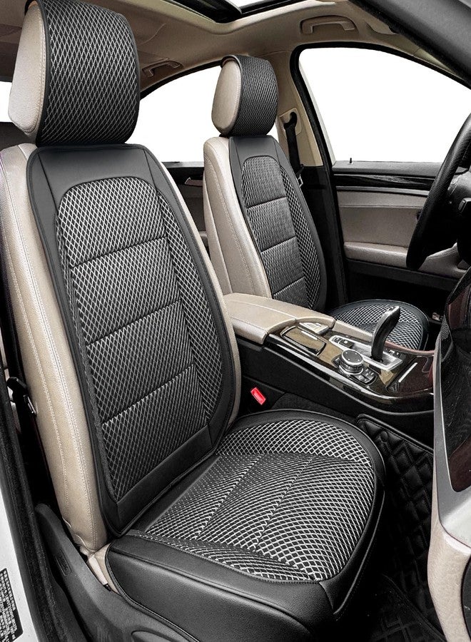 Qinlive 2 Pack Black Ventilated Front Car Seat Cover,3D Air Mesh Breathable Leather Car Seat Protectors Mat Pad, Universal Fit Comfortable Automotive Seat Cushion with Storage Pocket for Car Truck SUV - Image 1