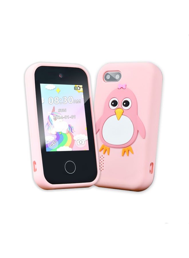 Generic Children's Smart Touch Phone Silicone Unicorn Penguin Toy Cross Mirror Mini Cartoon Digital 2.8 Inch-Body Color:Pink Penguin + 8g Card  - Image 1
