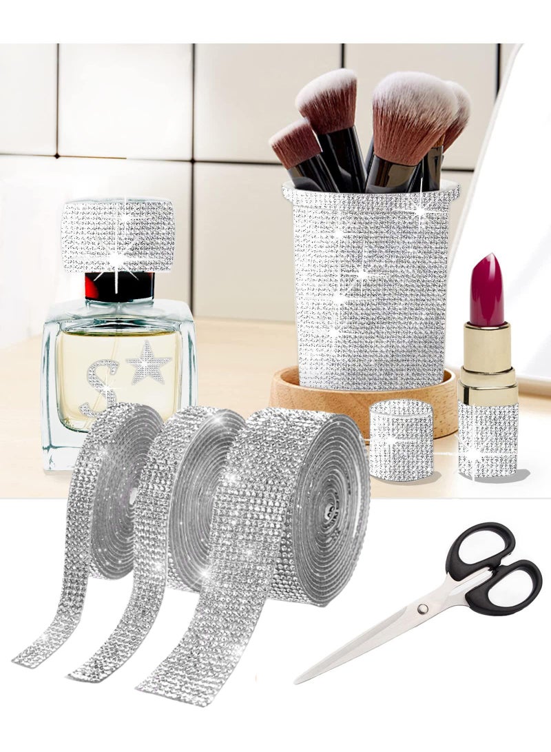 Sweet seven 3 Rolls Bling Rhinestone Tapes Adhesive Rhinestone Ribbon Rolls Crystal Diamond Stickers Tape by Decorative for Craft DIY Gift Bonus Small Scissors(1 Yard/Roll 0.35in/0.5in/1in) - Image 1
