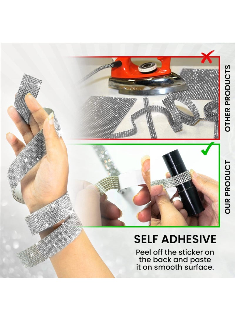 Sweet seven 3 Rolls Bling Rhinestone Tapes Adhesive Rhinestone Ribbon Rolls Crystal Diamond Stickers Tape by Decorative for Craft DIY Gift Bonus Small Scissors(1 Yard/Roll 0.35in/0.5in/1in) - Image 4