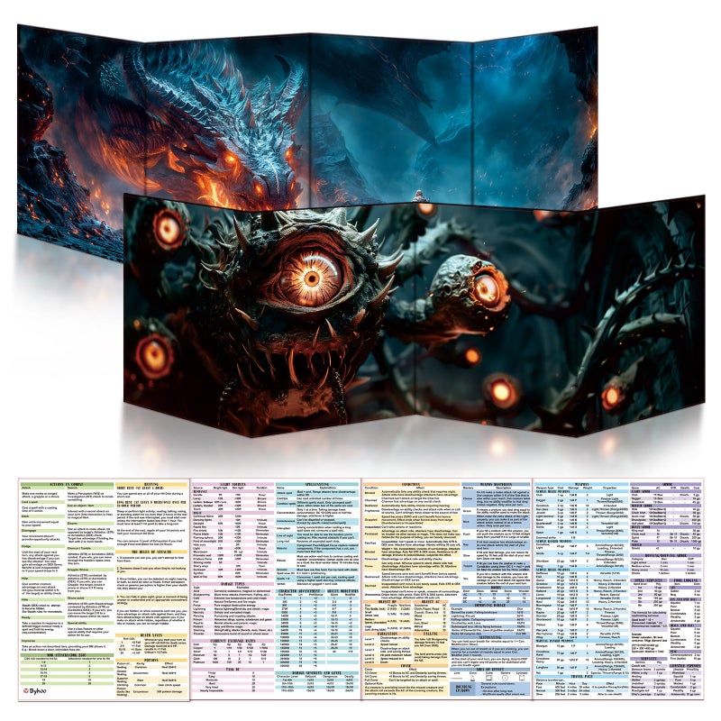 Byhoo 2 PCS DM Screen for DD 5E with 2 Immersive ThemesWaterproof Reusable Surface TriFold Portable Design Folds to A4 Size DND Accessories Compatible with Players Handbook - Image 3