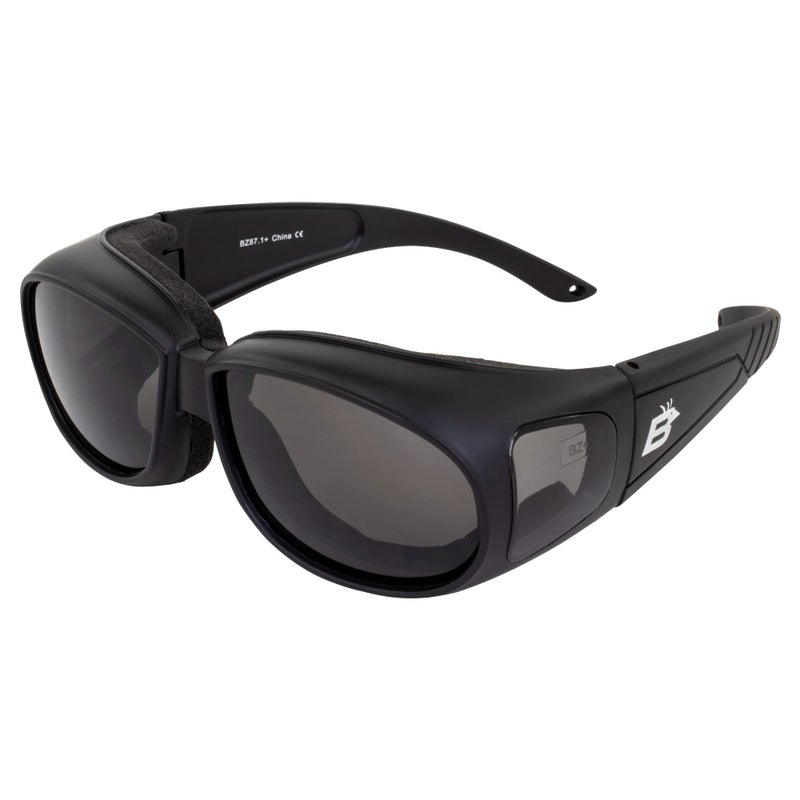 Birdz Eyewear Swallow Foam Padded Over The Glasses Safety Motorcycle Sunglasses Black Frame wSmoke Lenses