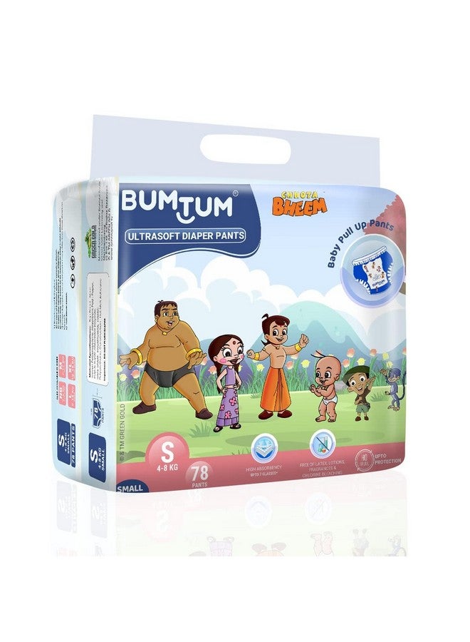 Bumtum Chota Bheem Small Baby Diaper Pants, 78 Count, Leakage Protection Infused With Aloe Vera, Cottony Soft High Absorb Technology (Pack Of 1)