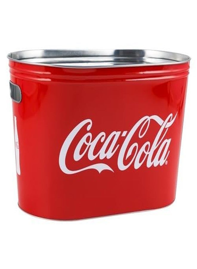 Coca-Cola Food Beer Soda Soft Drinks Party Bucket Container Large All Metal Canister W/Handle Holes Oval Tub 16x10x9.5