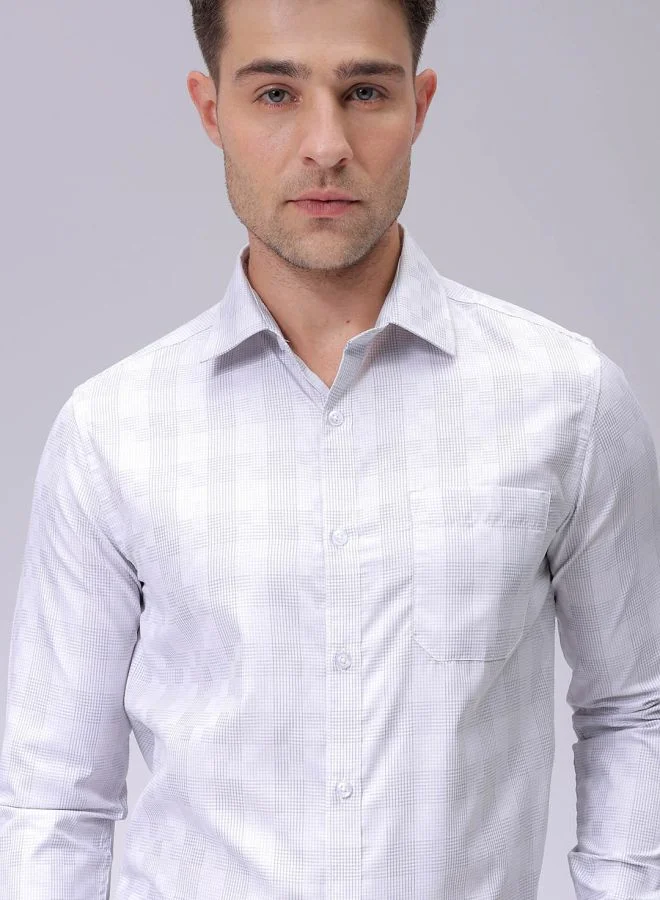 شركة المرآب الهندية Men Slim Fit Checkered Full Sleeves Cutaway Collar Formal Shirt