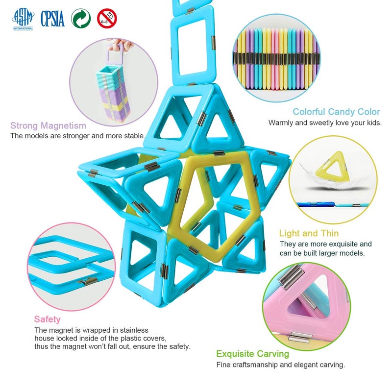 MAGBLOCK Magnetic Tiles Travel Toys for Kids 52PCS, Airplane Travel Essential Activities Magnet Building Toys for Boys Girls 3-8 Road Trip â€ŒSensory Toy, Educational Gifts for Toddler 3 4 5 Year Old - Image 5