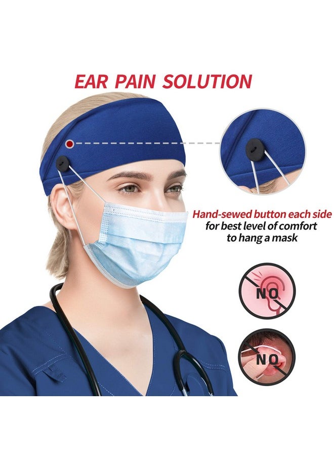ABAMERICA Headbands With Button For Mask, Wide Nurses Headbands Non Slip Elastic Ear Protection For Women Men Doctors Sweatband Head Wrap  - Image 1