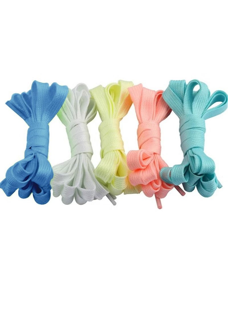 5 Pair Shoes Laces Luminous Decorative Upper Glow In The Dark Suitable For All Leisure Sports Thick Flat Unfold Size 100 X 0.8cm Five Colors