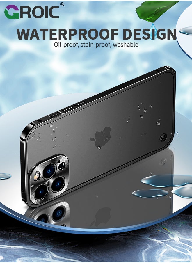 GROIC Metal Frame Black Case for iPhone 15 Pro Max, Ultra Slim Frosted PC Matte Back with Lanyard Holes Lock Type Aluminum Alloy Bumper  - Image 3