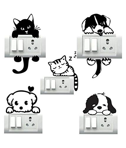 Byte Shop Decorative small switch penal/board Decor wall sticker of hanging cute dog and cat on swith penal cute puppy and dog face and sleeping cat decal self adhesive (pvc vinyl Multicolour), Animal - Image 1