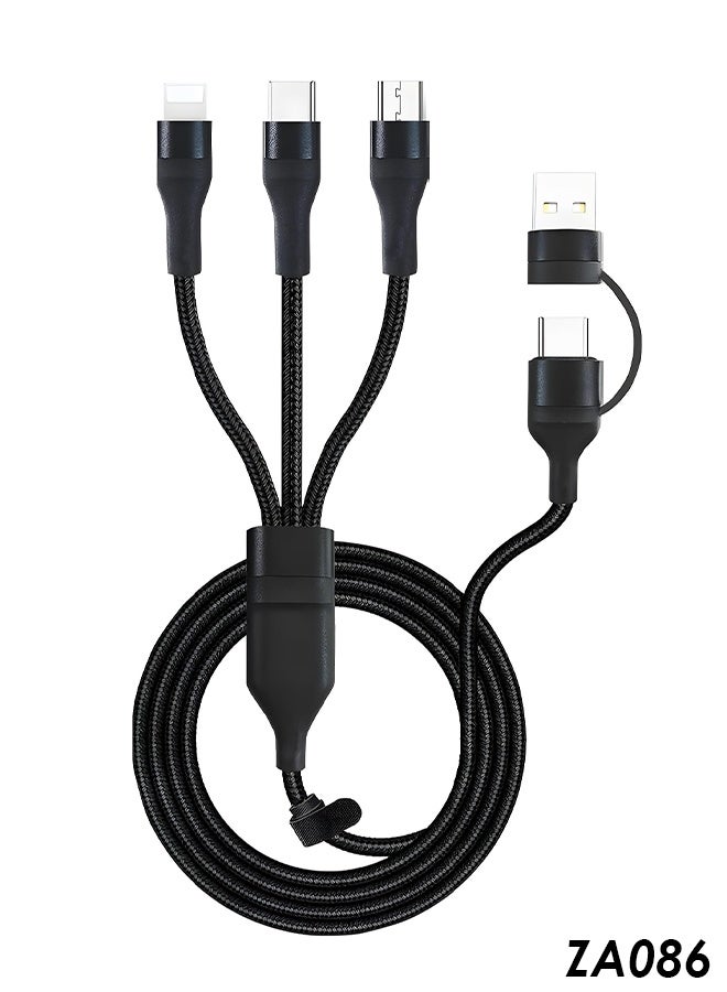 ZERO SPACE 3-in-1 Multi Charging Cable ZA086 - Fast Charging Nylon Braided USB/Type-C Input to Lightning, Type-C & Micro USB Output, High-Speed Data Transfer, Tinned Copper Core, Strong Durable Cable for Smartphones, Tablets, Laptops, Gaming Devices & Power Banks - Image 1