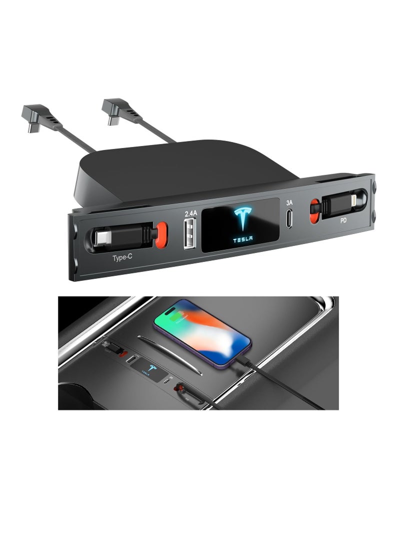 SYOSI - Tesla USB Hub, Retractable Hub Docking Station with Fast Charging Cable Multi Port, Center Console Interior Accessorie, Tesla Accessories Docking Station for 2021 2022 2023 Tesla Model 3 Model Y - Image 1