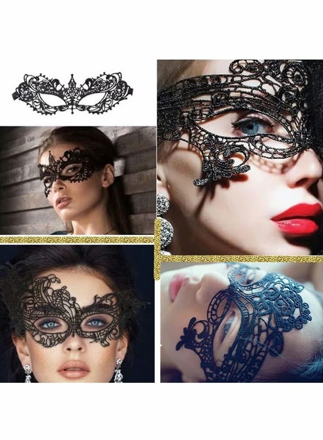 HY 4 Pieces Women Lace Eye Mask, Masquerade Masks Mysterious Face Venetian Eyemask for Carnival Party Costume Ball, Black - Image 3