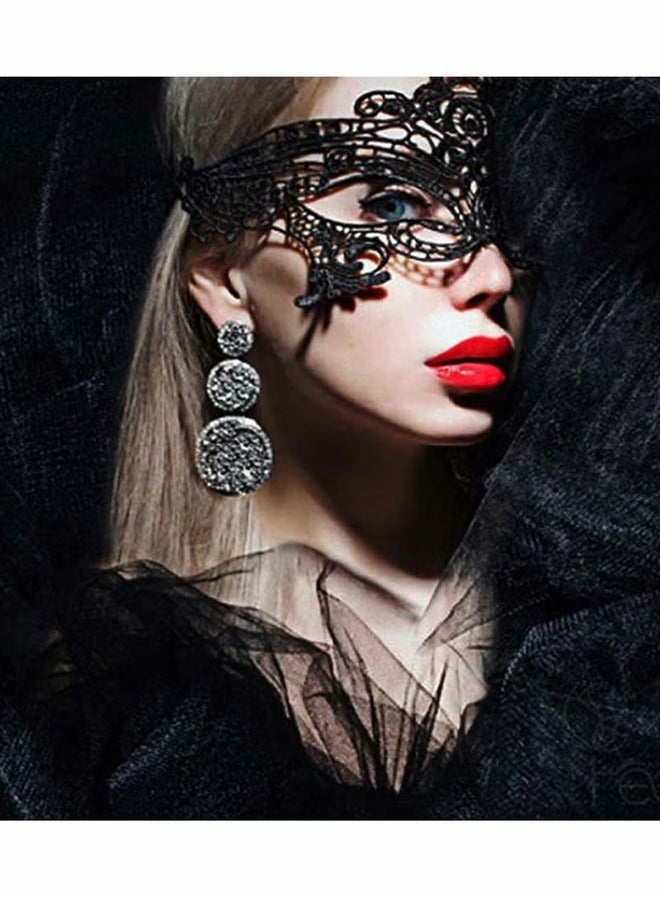 HY 4 Pieces Women Lace Eye Mask, Masquerade Masks Mysterious Face Venetian Eyemask for Carnival Party Costume Ball, Black - Image 4