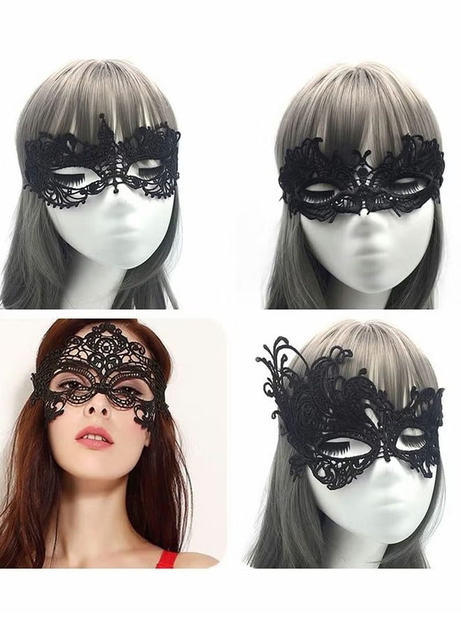 HY 4 Pieces Women Lace Eye Mask, Masquerade Masks Mysterious Face Venetian Eyemask for Carnival Party Costume Ball, Black - Image 2