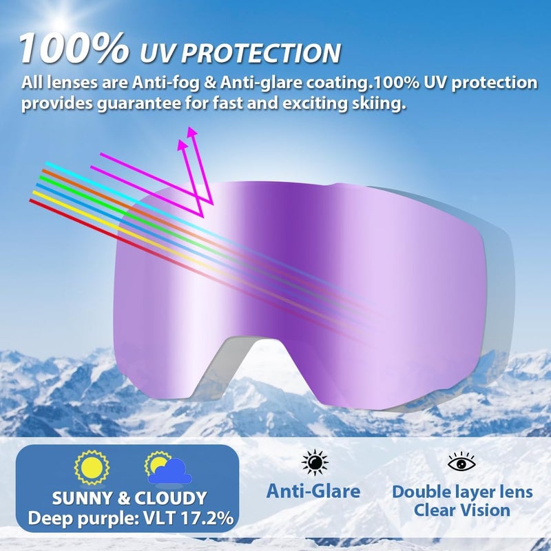 EXP VISION Ski/Snowboard Goggles for Men Women, OTG Snow Goggles Anti Fog UV Protection - Image 4
