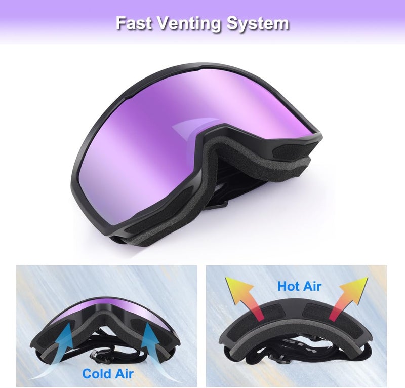 EXP VISION Ski/Snowboard Goggles for Men Women, OTG Snow Goggles Anti Fog UV Protection - Image 3
